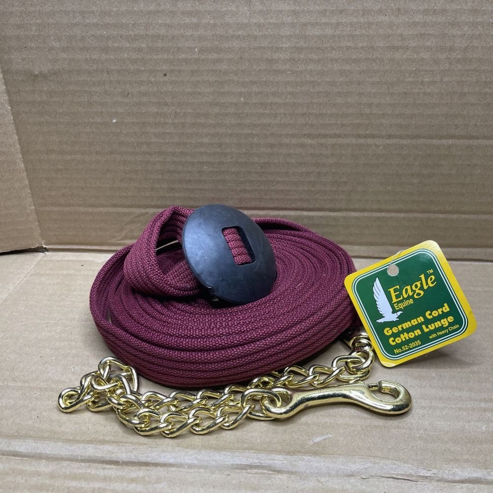 NOS Eagle Equine German Cord Cotton Lunge Line 25' Burgundy Heavy Chain 52-2035